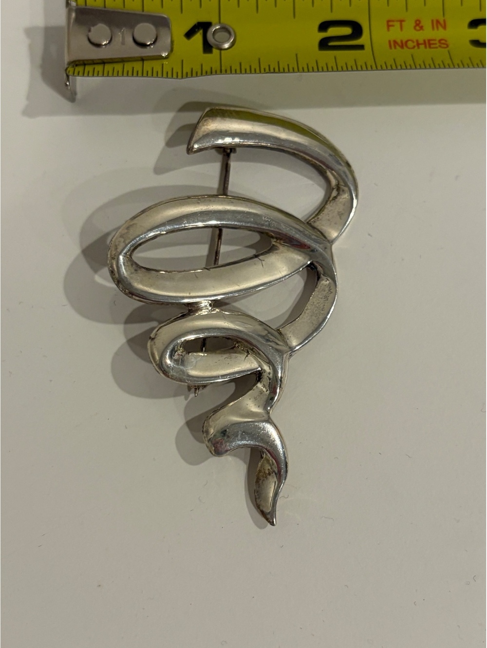 Vintage Modernist .925 Sterling Silver Scribble Swirl Pin Brooch Abstract 2.75"